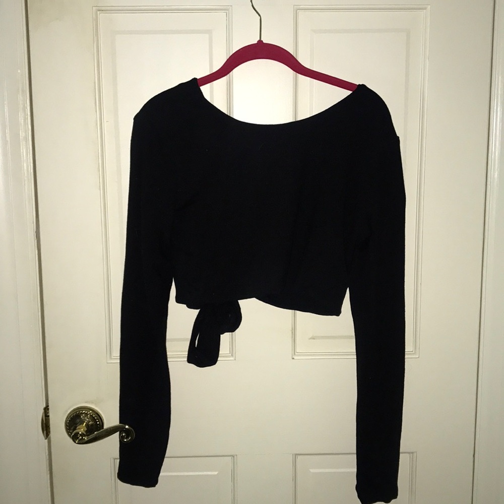 Black crop open back sweater